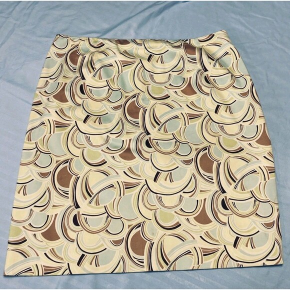 Talbots Skirt Cotton Stretch Geometric Print Pencil Y2K Light Yellow Sz 12 Flaw - Picture 2 of 12